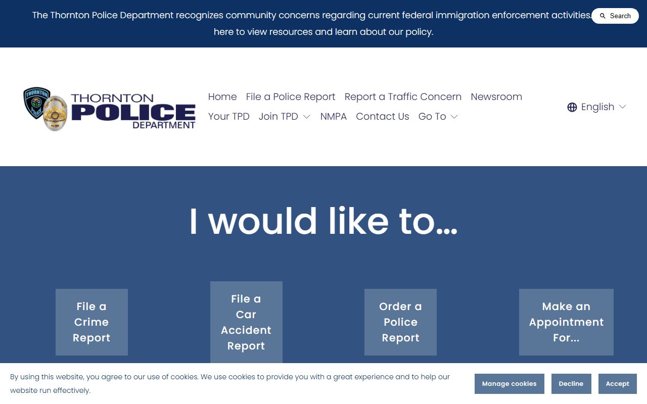 Thornton Police Records office for 24 hour booking information