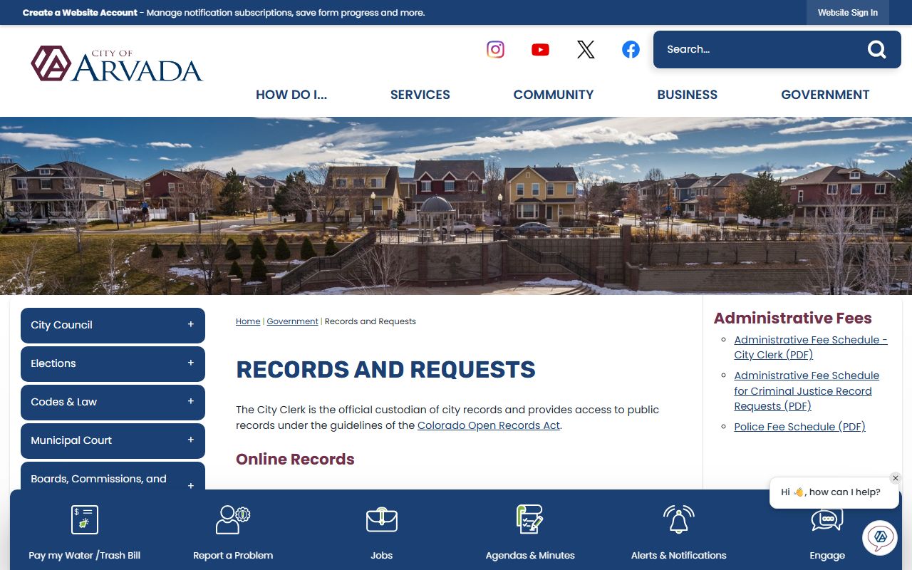 Arvada records page showing booking information resources