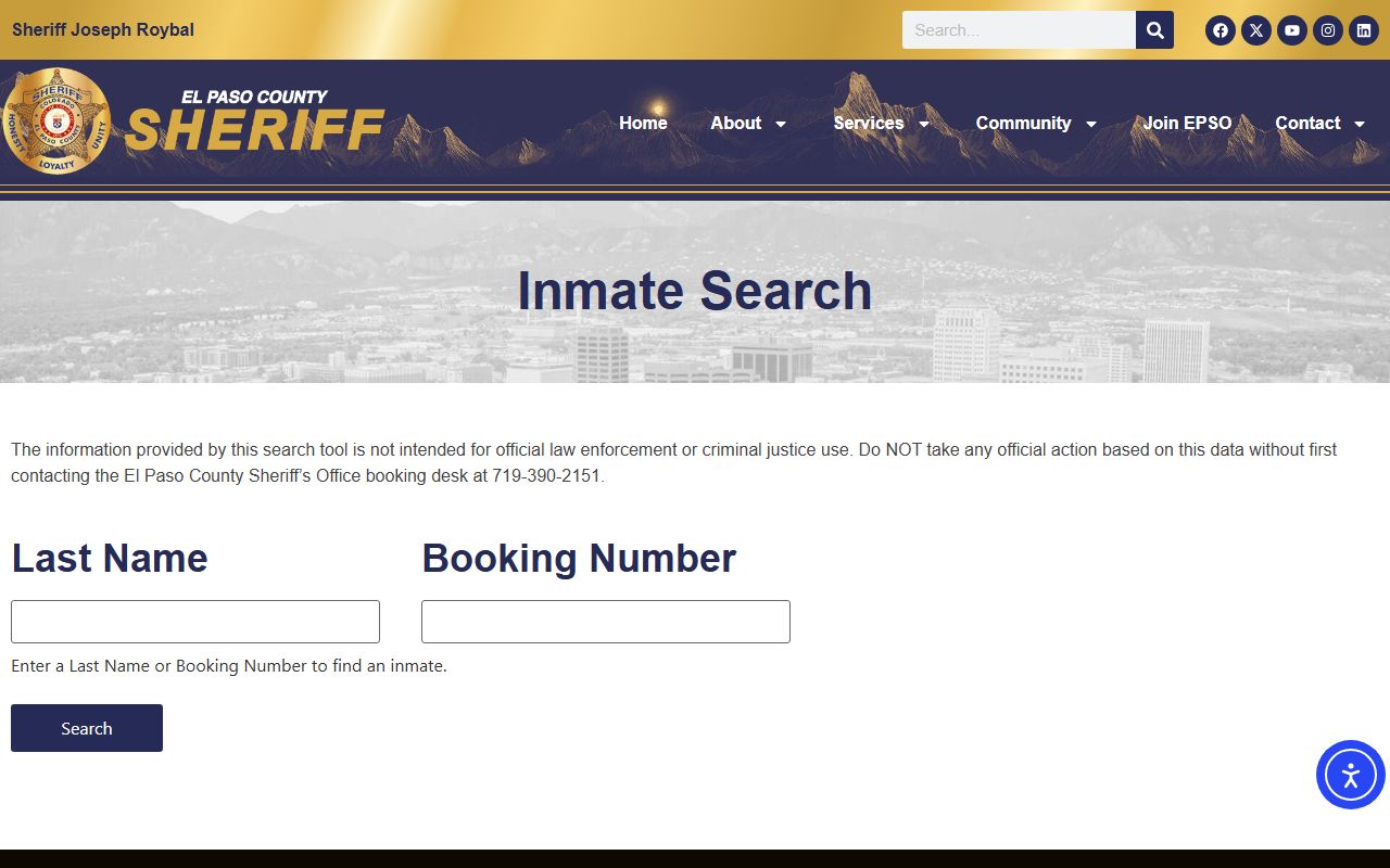El Paso County inmate search tool for booking records lookup