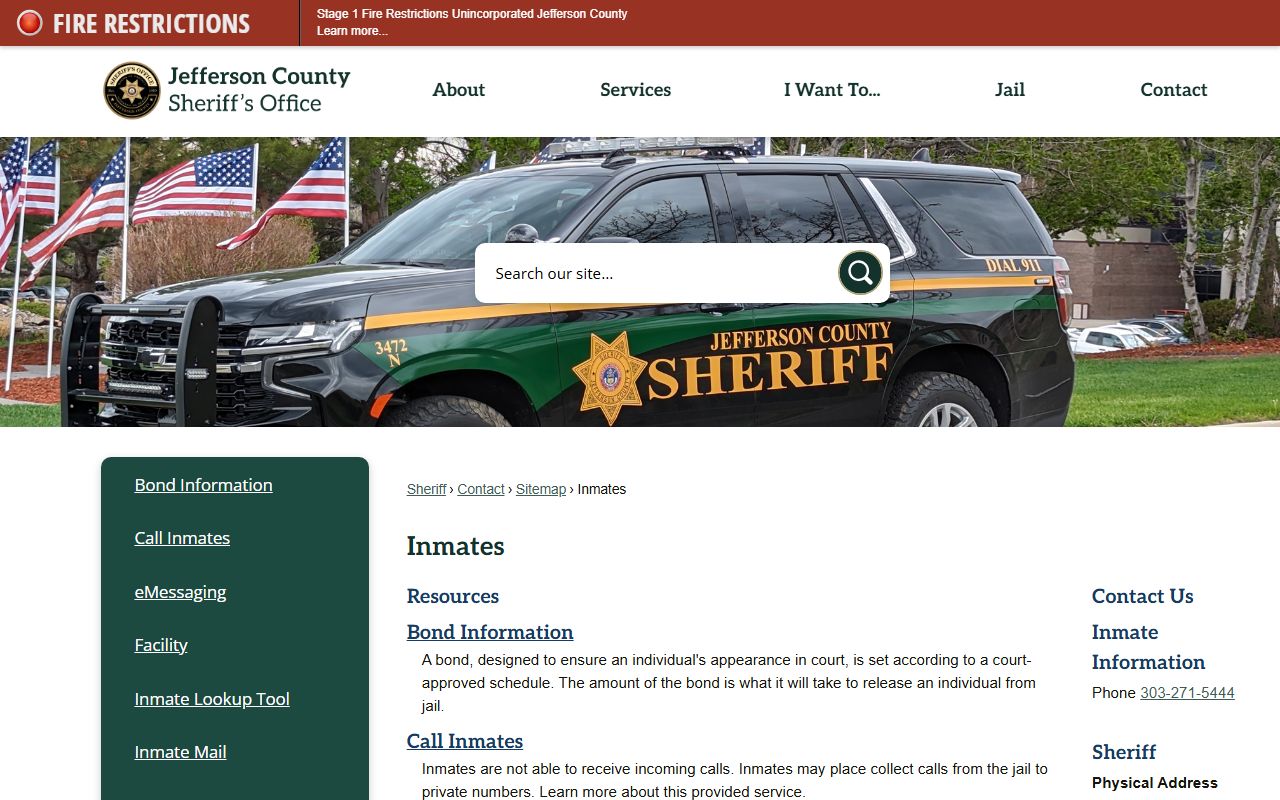 Jefferson County inmates information page with booking records details