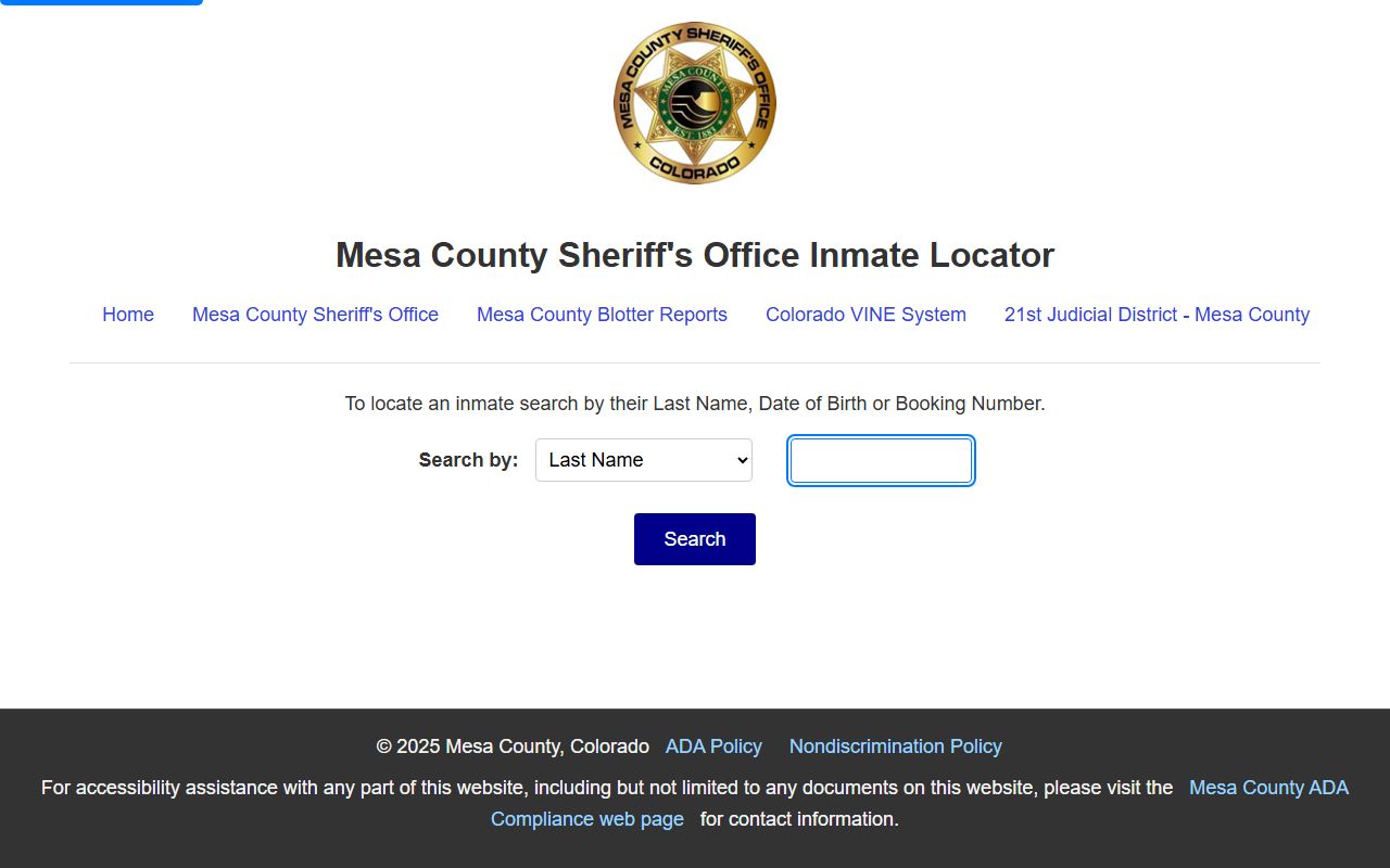 Mesa County inmate locator system for booking records