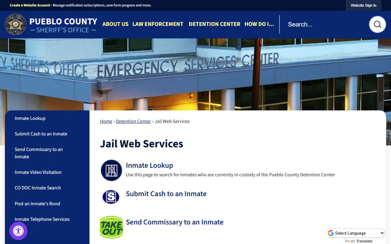 Pueblo County Jail Web Services for booking records