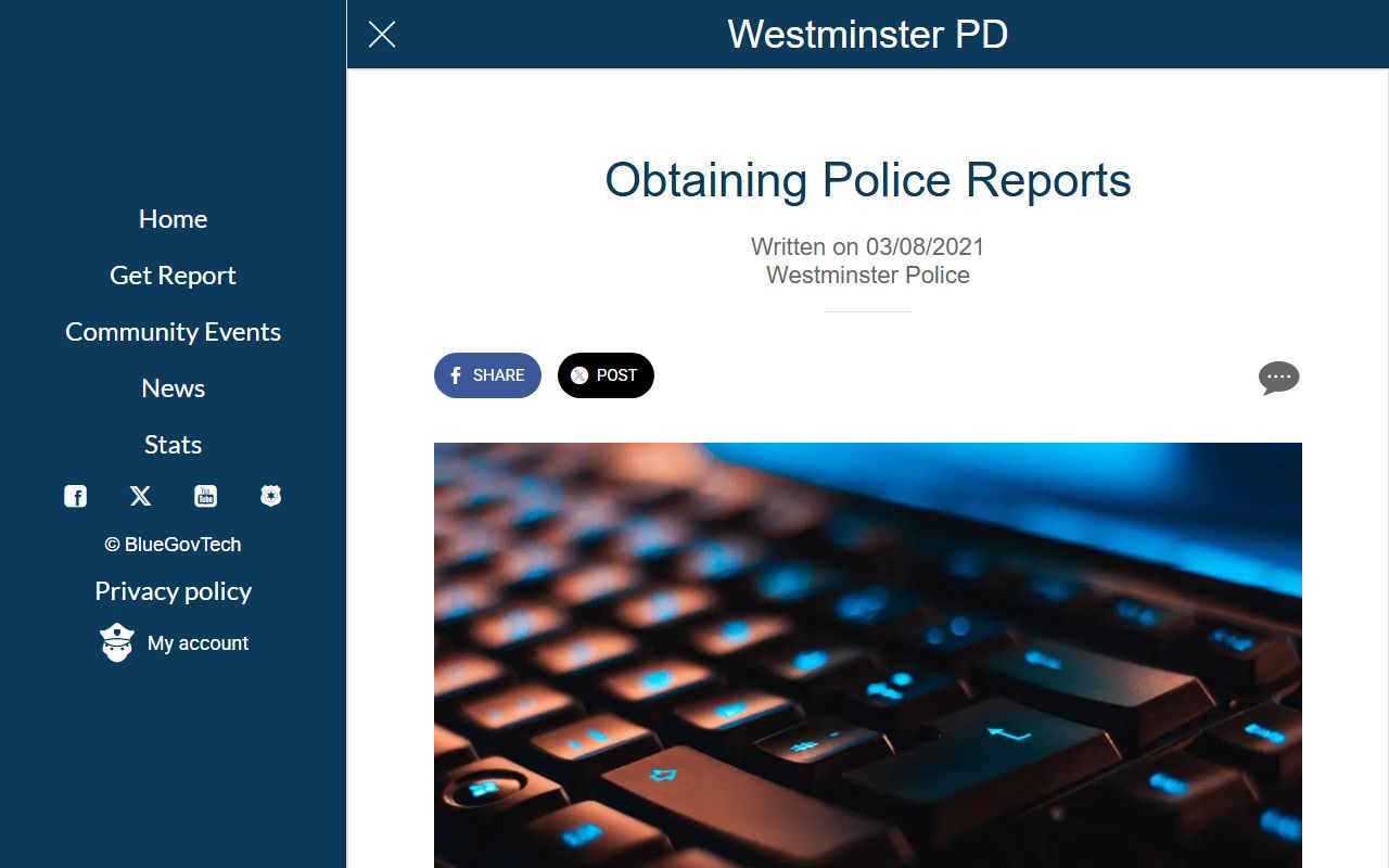 Westminster Police Records information for 24 hour booking records