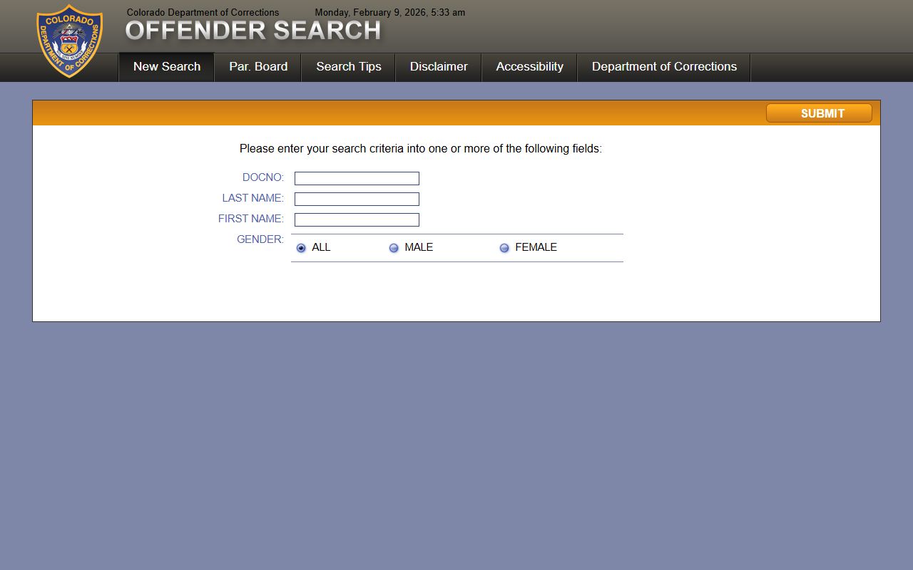 Colorado Department of Corrections inmate locator for El Paso County state records